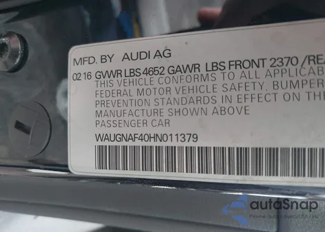 2017 Audi A4 2.0T Premium из США, поврежденный, VIN WAUGNAF40HN011379